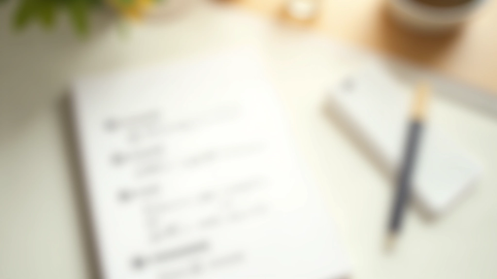 Notebook with handwritten list and checkmarks, pen resting on page, minimalist desk setup with warm lighting, close-up view showing detail of writing